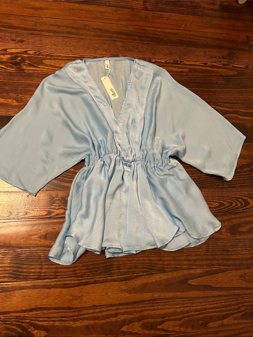 glam Light Blue V-Neck Peplum Tunic